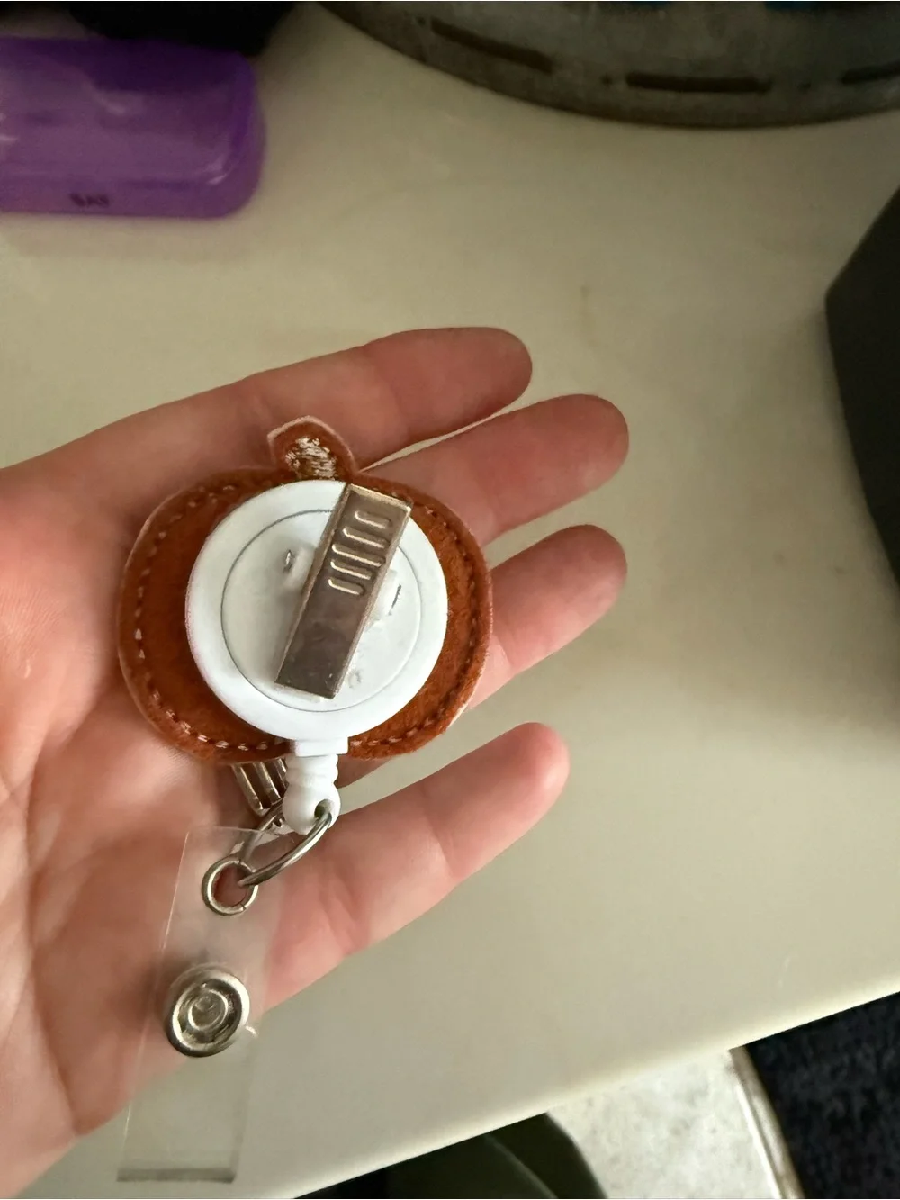 Plaid Pumpkin Badge Reel - Orange & Cream